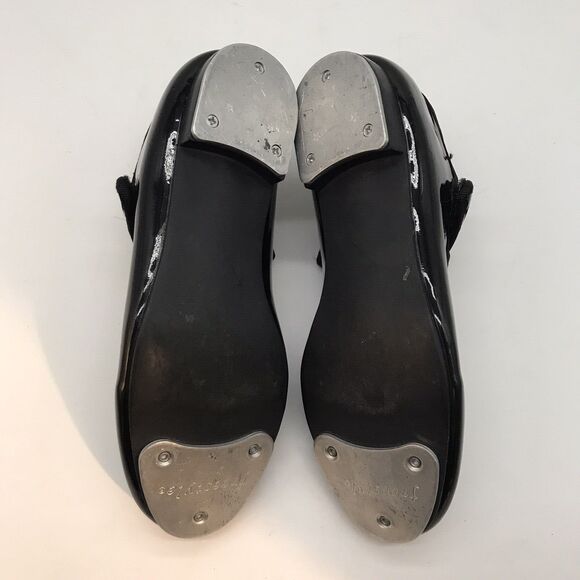 Danskin Freestyle Tap Dance Shoes Girls 13 Black Patent Leather Hook Loop Strap - Picture 8 of 11